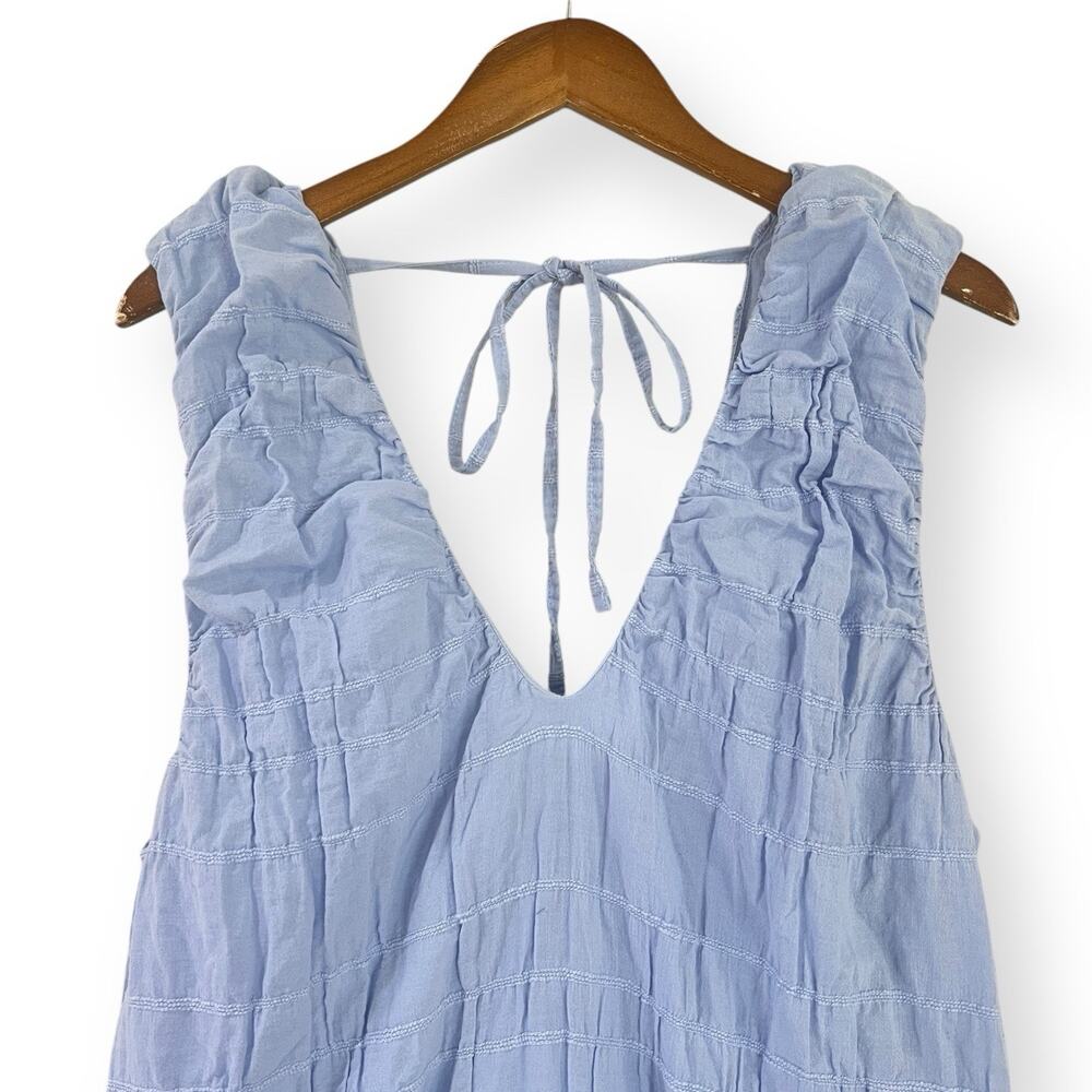 Free People Dress Agatha Midi Blue Long Oversize Boho Textured Lagenlook Medium - Picture 4 of 11